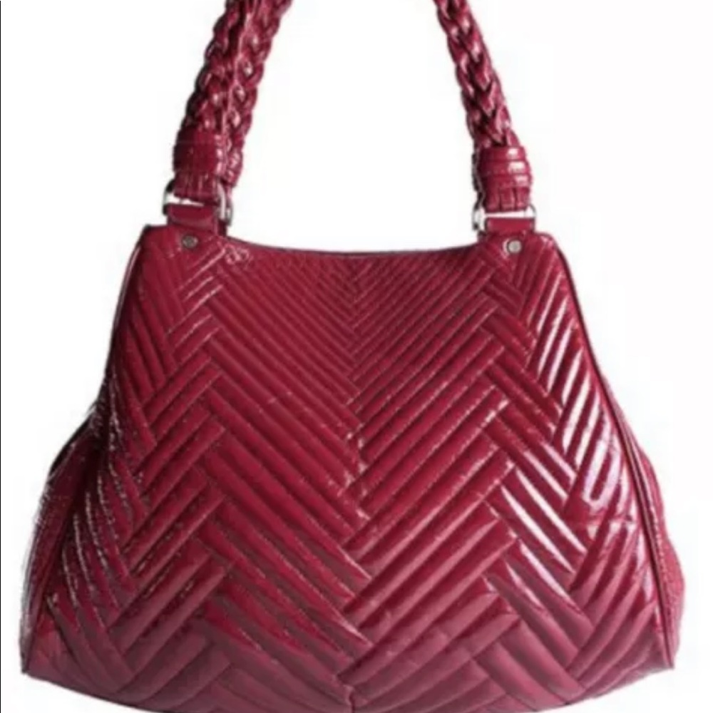 Cole Haan Purse Sugar Ruby Berry Laury Patent Leather Shoulder Handbag Hobo